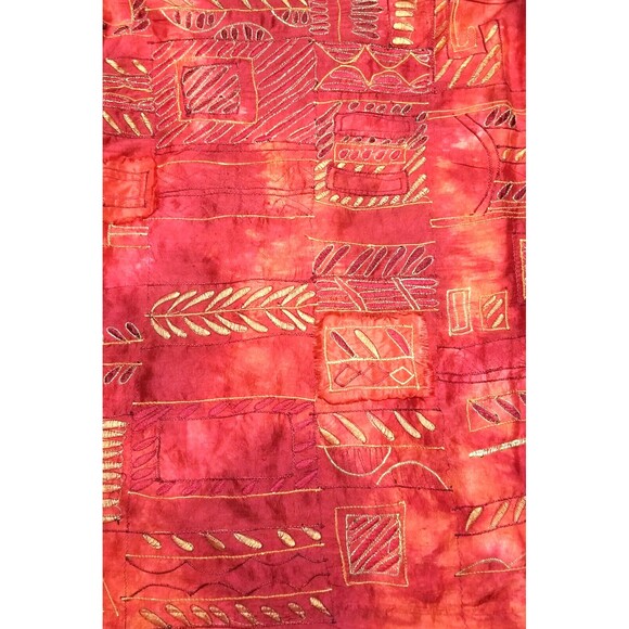 CHICO'S Design Red Silk Button Up Top Sz 1 Gold Embroidered Long Sleeves Jacket - Picture 2 of 8